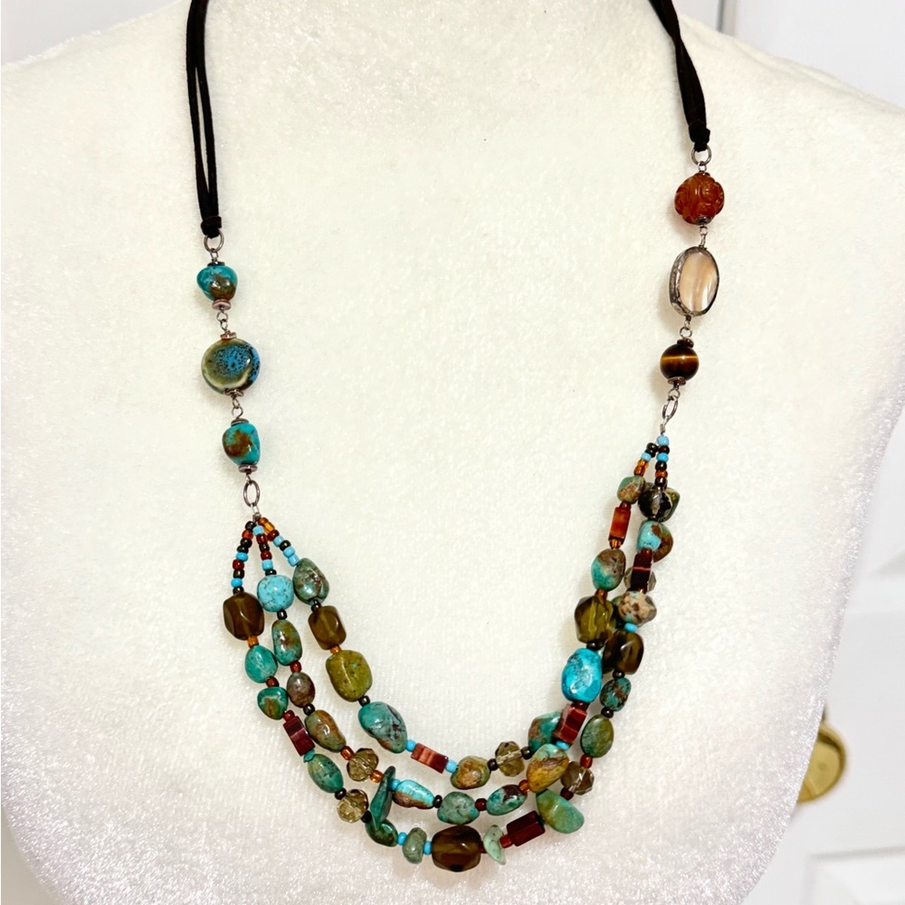Multi-Strand Turquoise & Brown Beaded Necklace